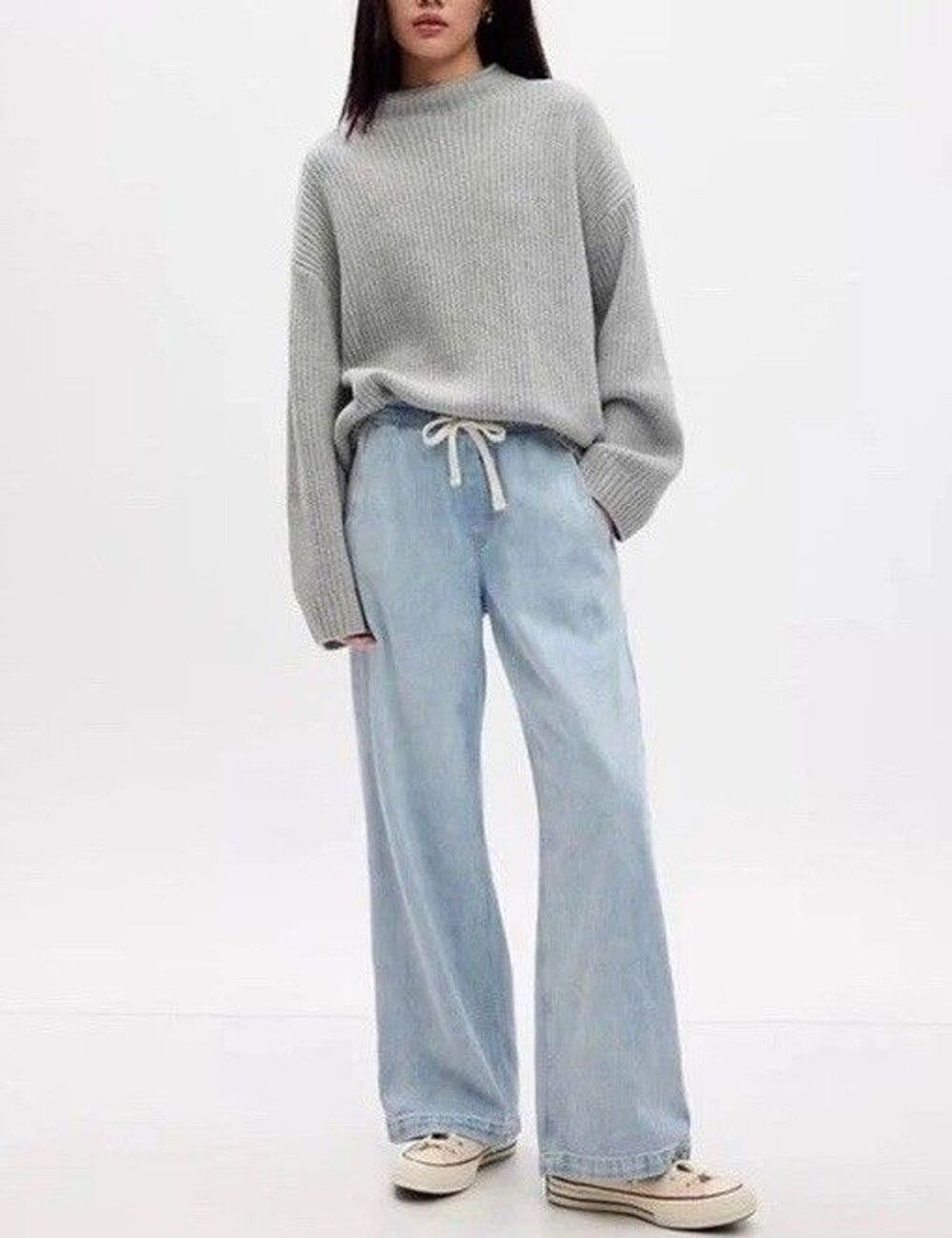 Gap $80 Wide Leg Denim Jeans Pull On Sz Medium Long Hippy 70's Festival Boho